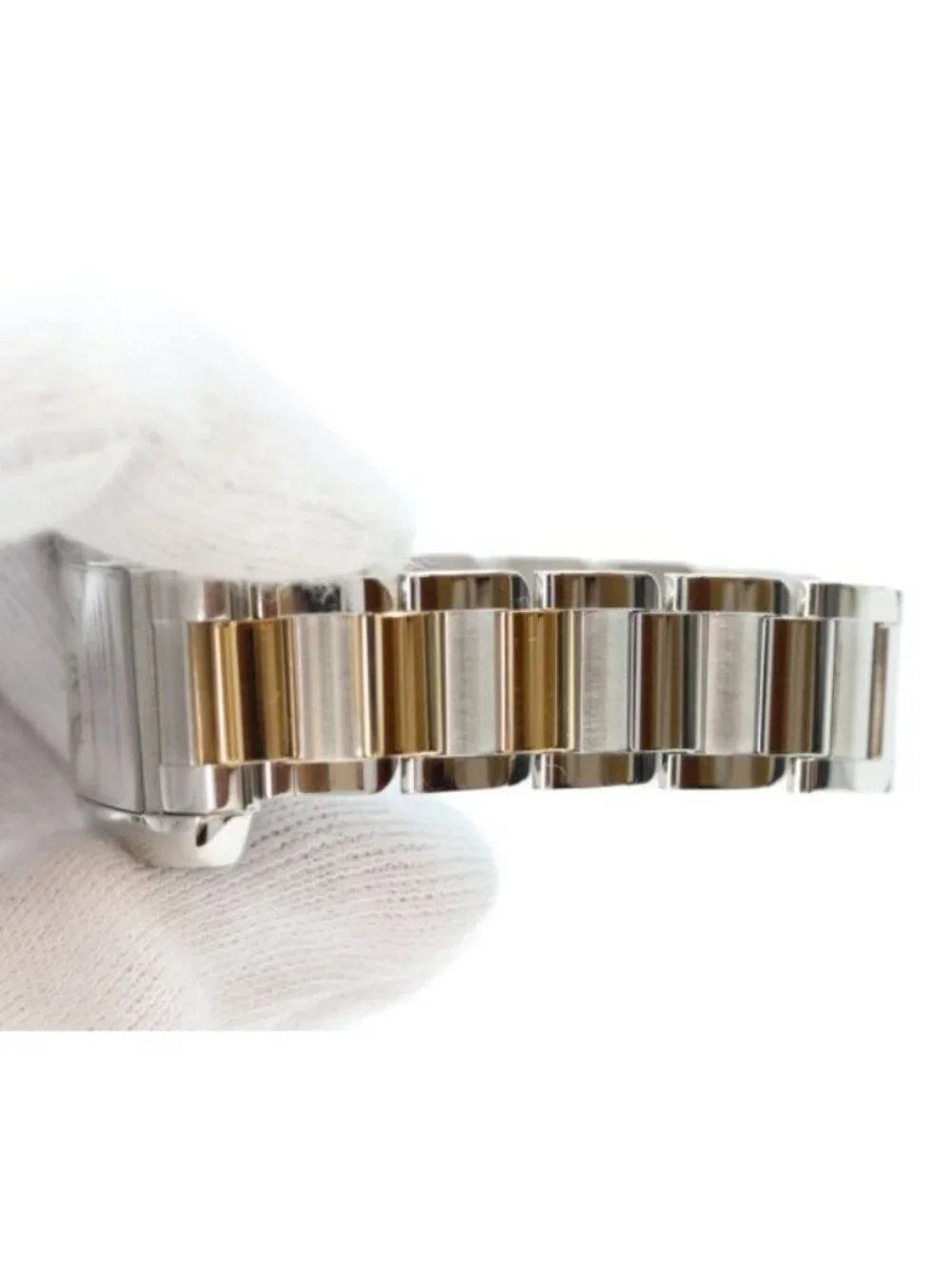 Cartier YG SS Tank en Gray SM Silver Guilloche Dial Quartz